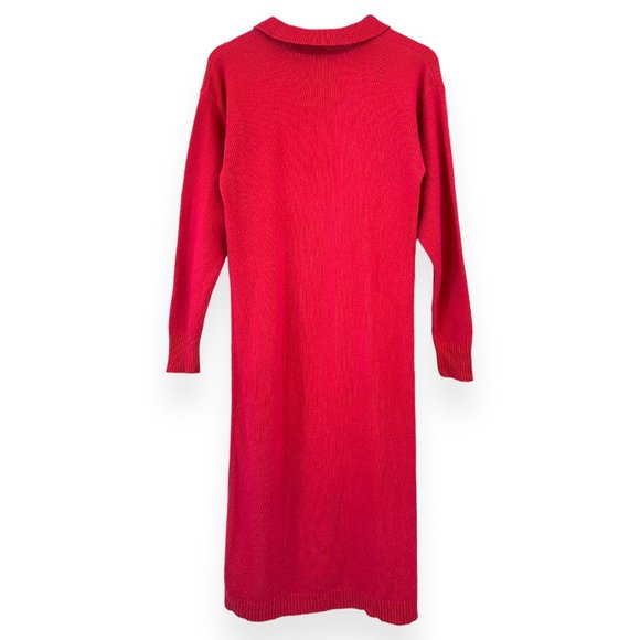 [sold] Vintage Strawberry Red Knitted Silk & Angora Maxi Dress sz M - Picture 2 of 5